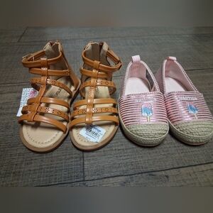 Lot of 2 Cute Pair Girls Shoes Tan Sandals And 1 Nautica Cavana Beach Zs 5/6 New
